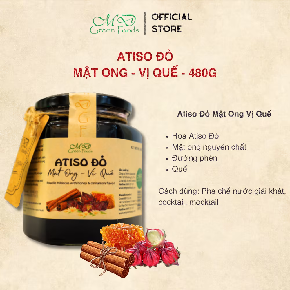 ATISO ĐỎ MẬT ONG VỊ QUẾ MD GREEN FOODS - 480GR