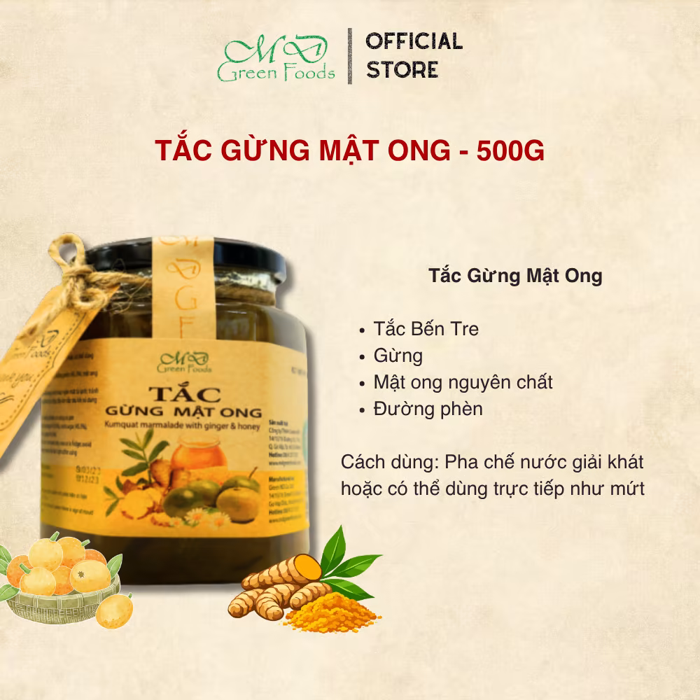 TẮC GỪNG MẬT ONG MD GREEN FOODS - 500GR