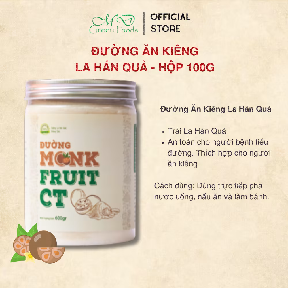 ĐƯỜNG LA HÁN QUẢ DÙNG ĂN KIÊNG MONK FRUIT CT - HỘP 600Gr