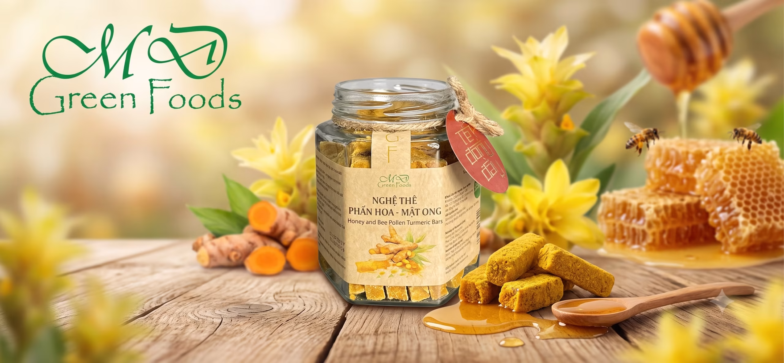 Nghe the phan hoa mat ong MD Green Foods tren nen go tu nhien cao cap